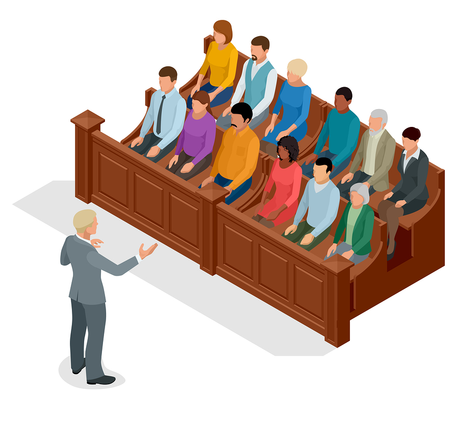 lawyer and jury in court